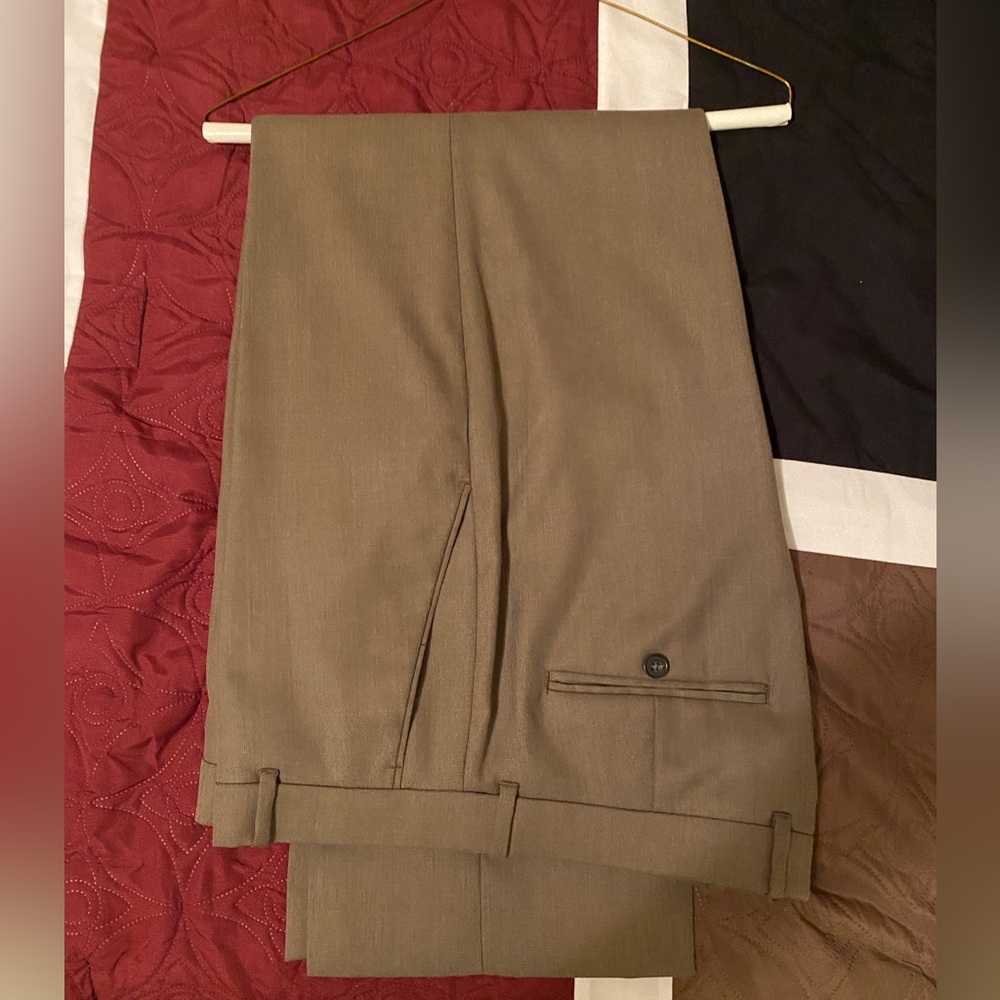 Perry Ellis Tan Dress Pants Flat Front Wool Blend